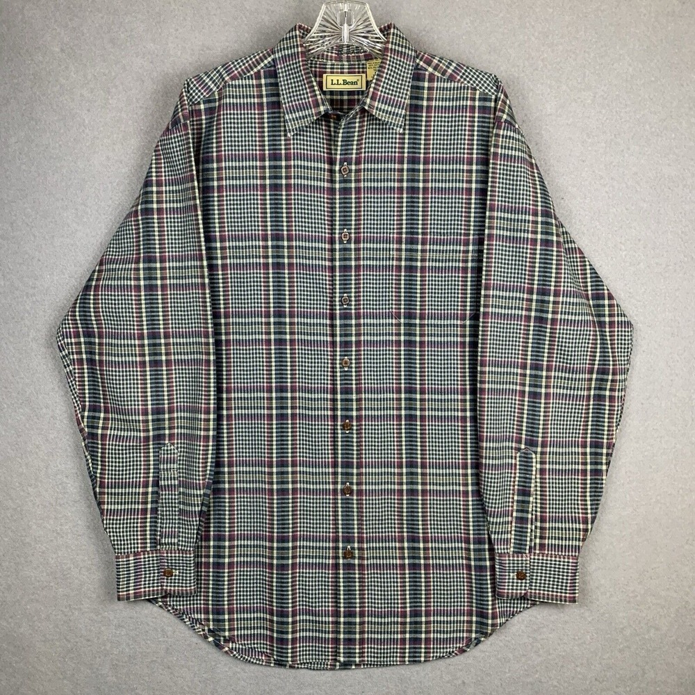 Vintage L.L. Bean Flannel‎ Shirt Multicolor Plaid Preppy Mens Size Large Tall